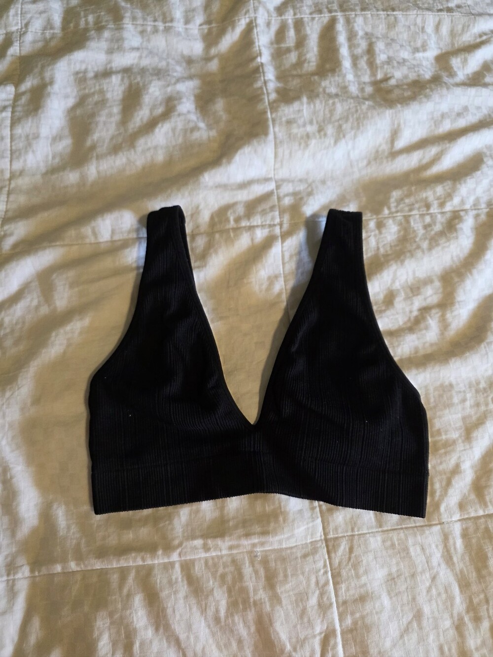 Victoria's Secret Pink Black Ribbed V-Neck Bralette